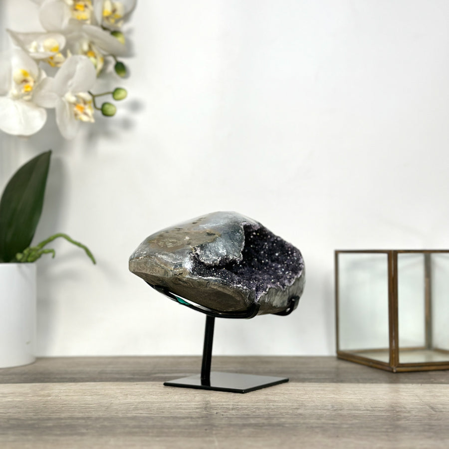 Amethyst Druzy Geode on Metal Stand from Uruguay - MWS2724