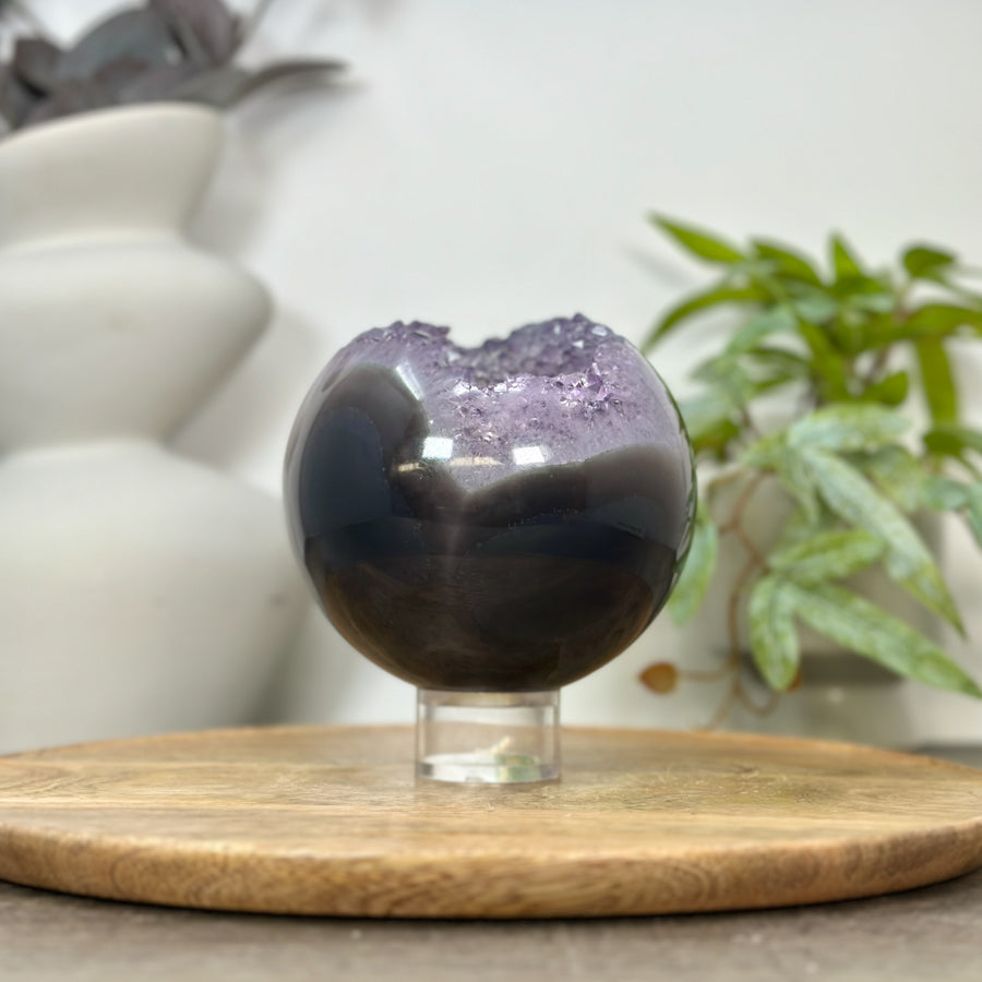 Natural Large Amethyst &amp; Agate Sphere Geode - SPH0188