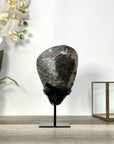 Polished Green Sugar Quartz Specimen on Black Metal Stand - MWS2726
