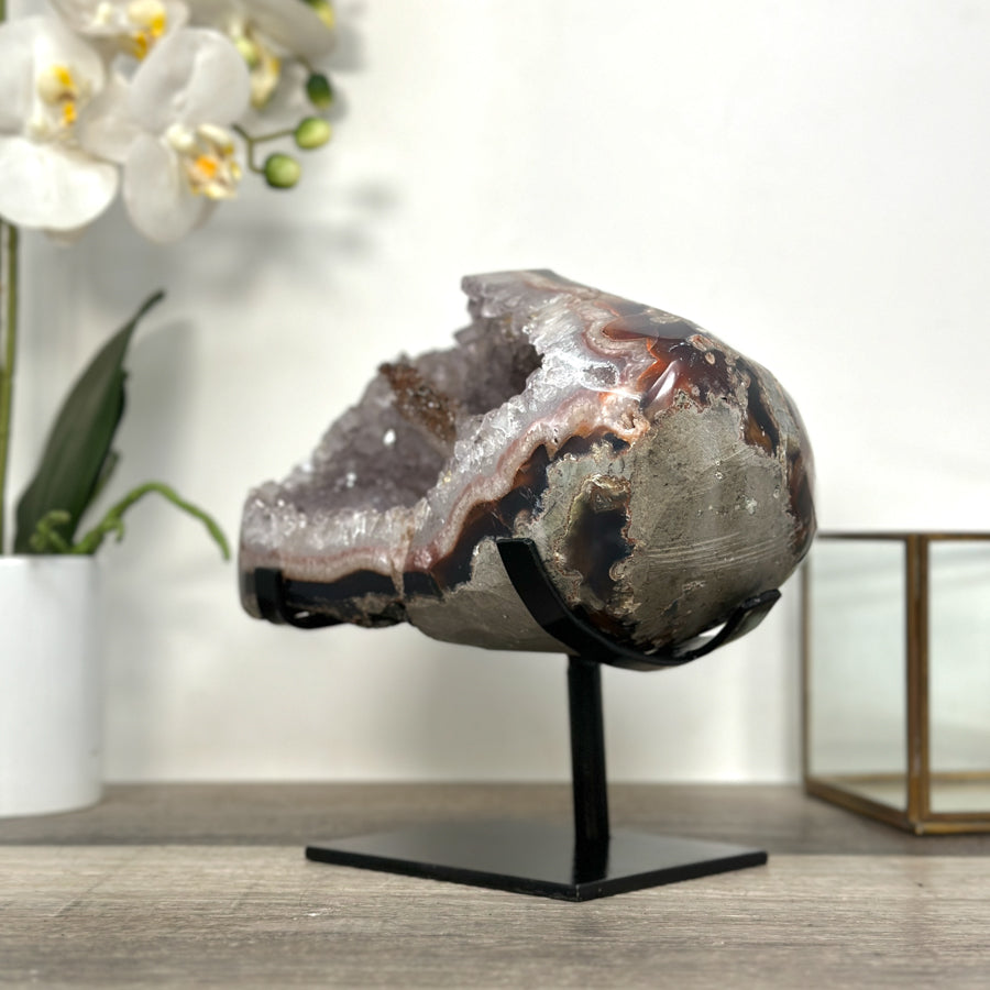 Geode Agate Crystal Cluster with Calcite Centerpiece - Collector Display Specimen - MWS2614