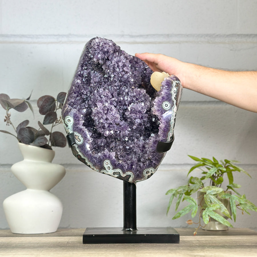 Uruguayan Amethyst Specimen with Green Jasper Shell &amp; Calcite Formation - MWS3148