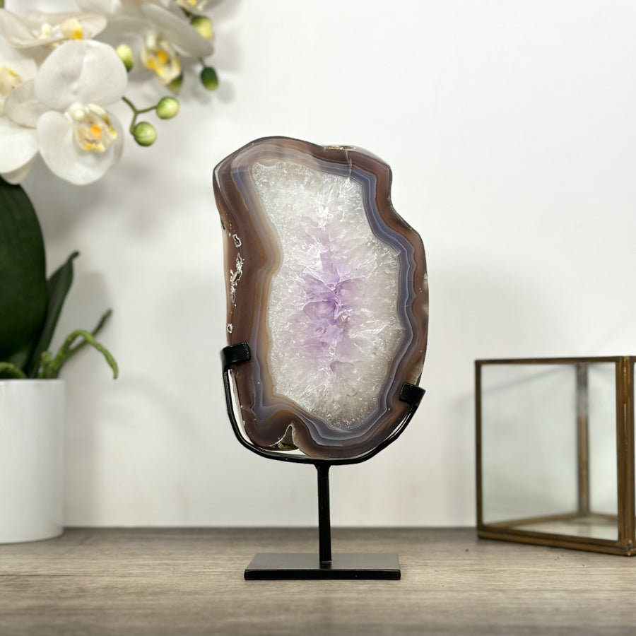 Amethyst Quartz &amp; Banded Agate Geode Slice - MWS2999
