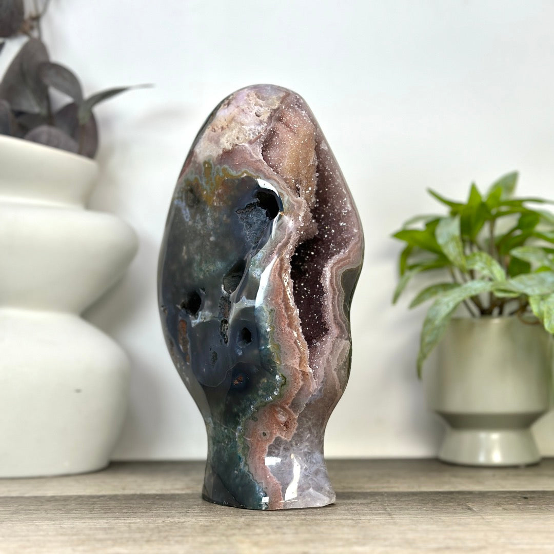 Uruguayan Blue Agate &amp; Green Quartz Statement Piece for Home Decor - CBP1400