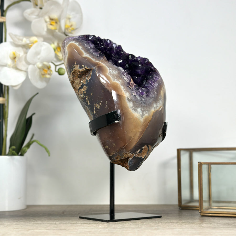 Deep Purple Amethyst Geode with Agate Shell - MWS2188