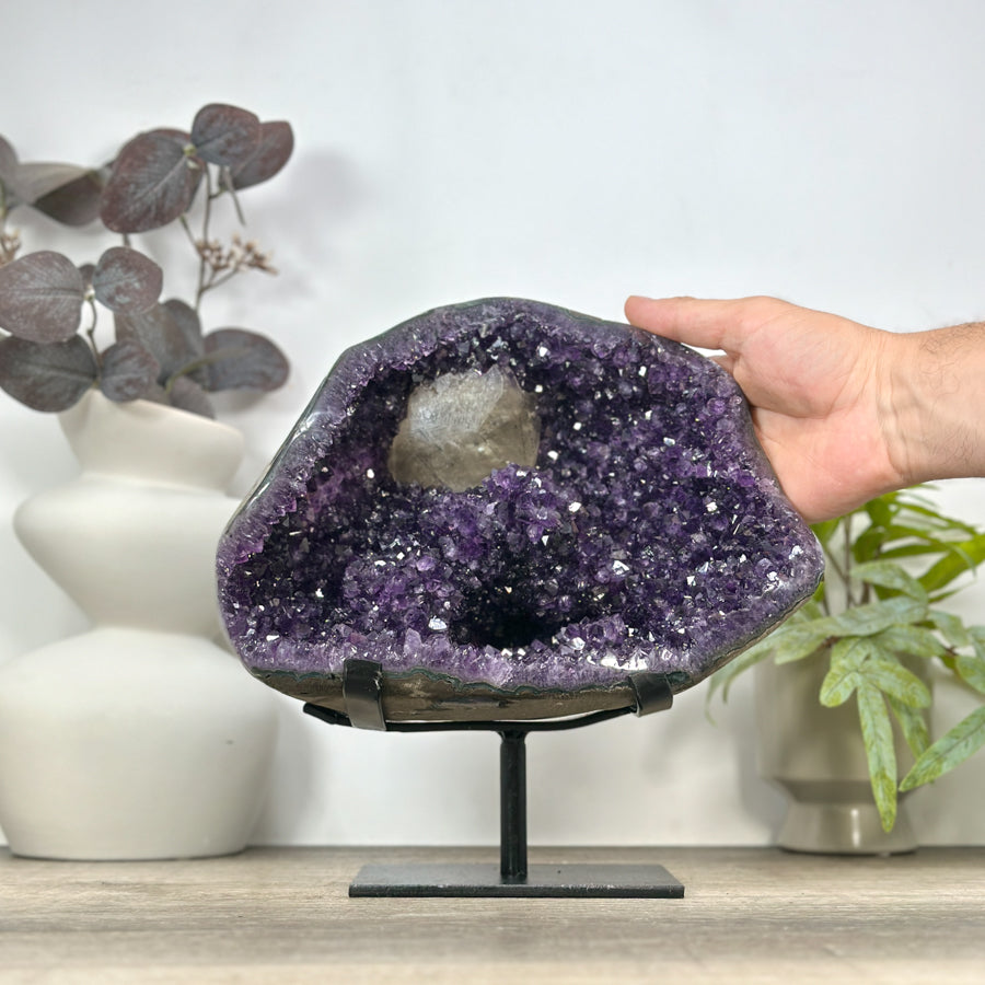 Natural Amethyst Geode with Calcite Crystal Specimen - MWS3088