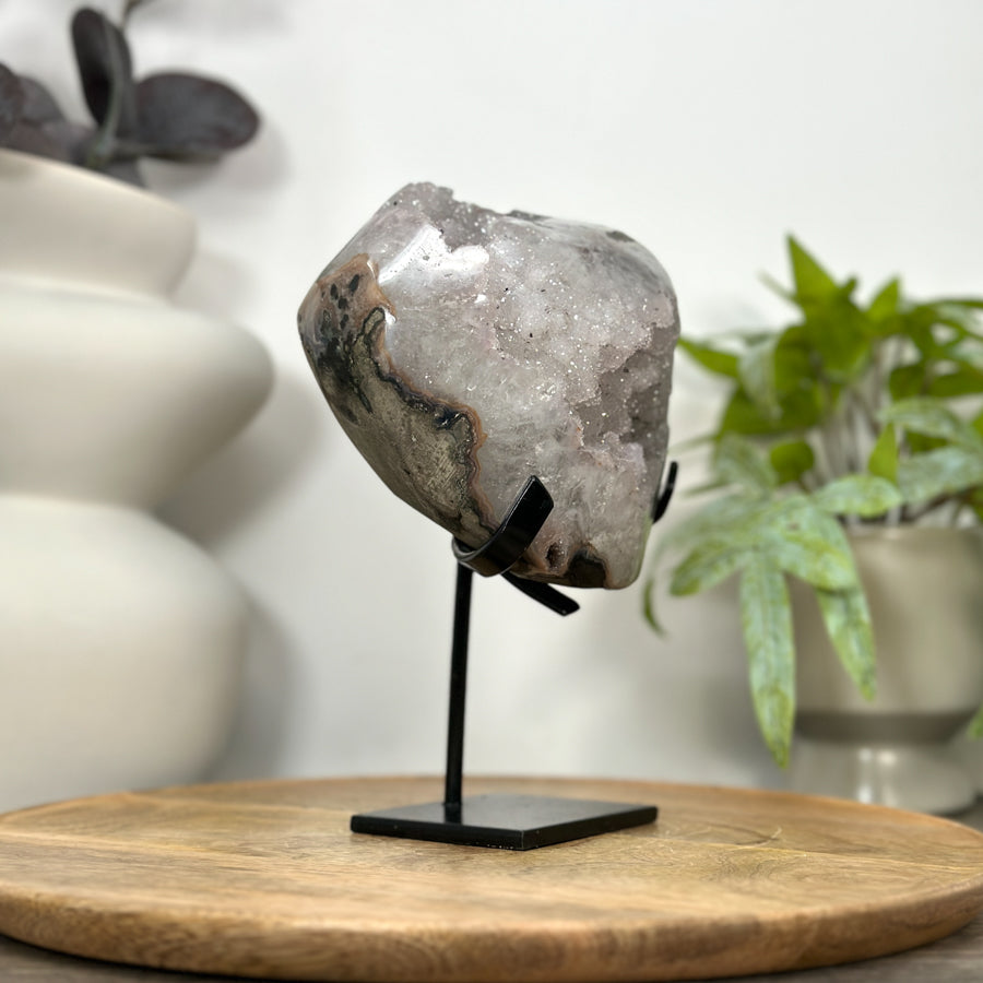 Natural Sugar Quartz Mineral Specimen on Metal Stand - MWS3048