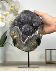 Natural Amethyst Druzy Crystal Geode, Metallic Stand Included - MWS2093