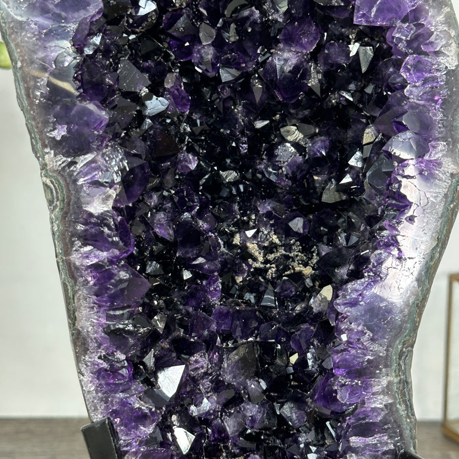 Natural Large Amethyst Geode with Shinny Crystals on Metal Stand - MWS2821