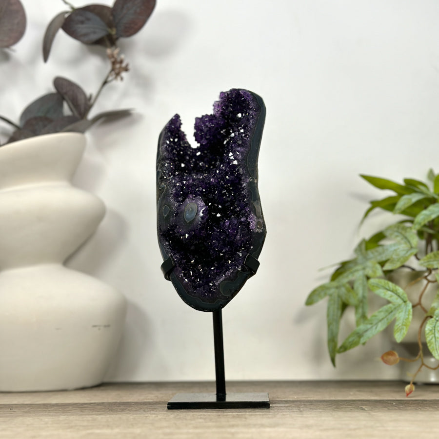 Natural Agate &amp; Amethyst Geode on Metal Stand - MWS3180