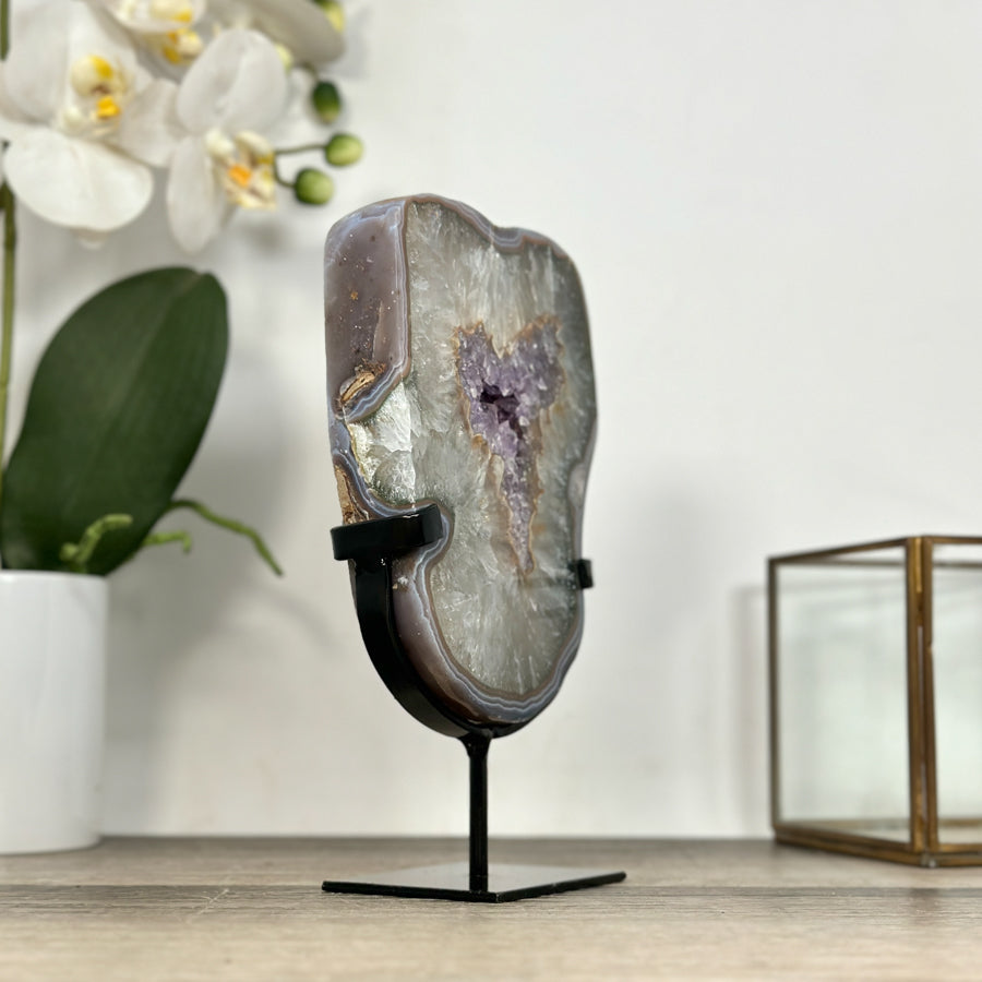 Amethyst Agate Geode Slice onMetal Stand - MWS2905