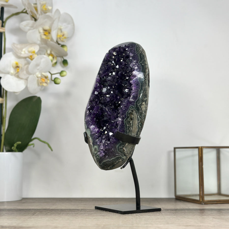 Premium Amethyst Geode on Stand with Deep Purple Crystals - MWS2935