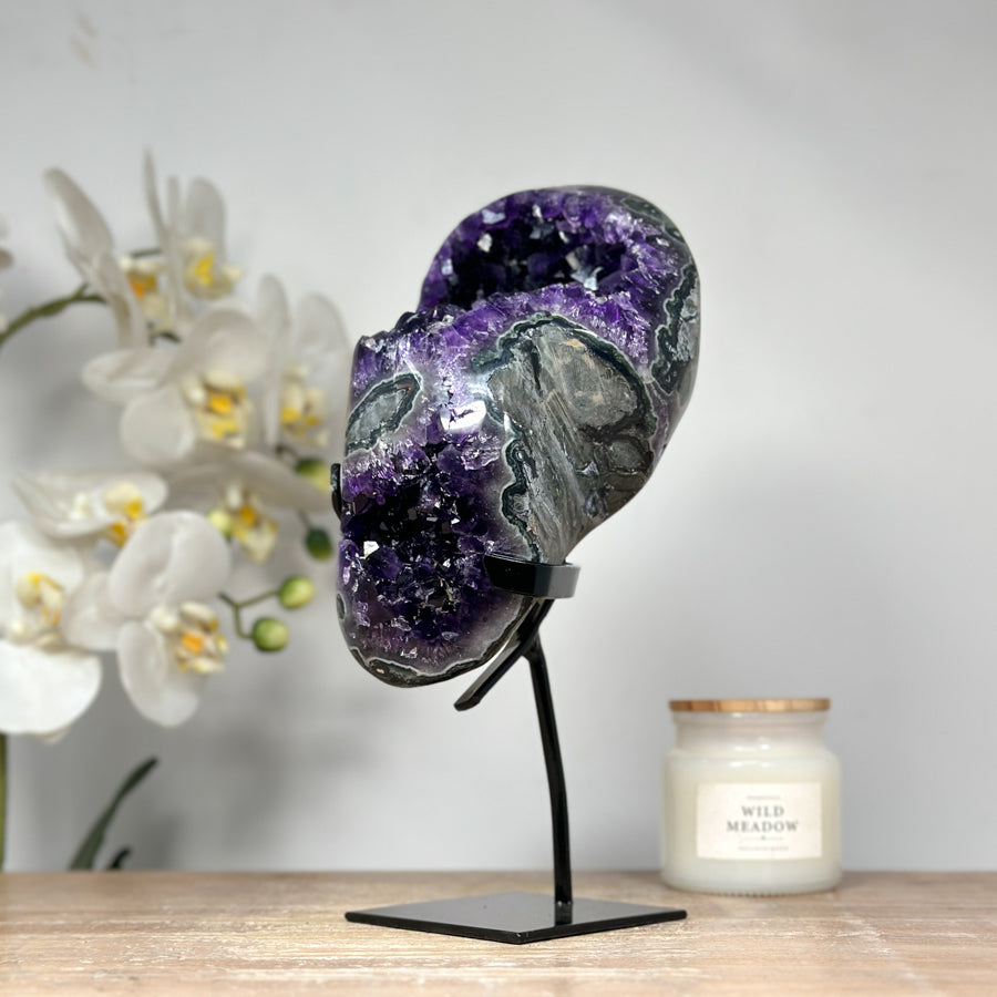 Beautiful Natural Amethyst Geode, Metal Stand Included - MWS1764