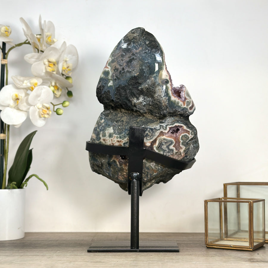 Unique Green Jasper &amp; Amethyst Crystal Specimen