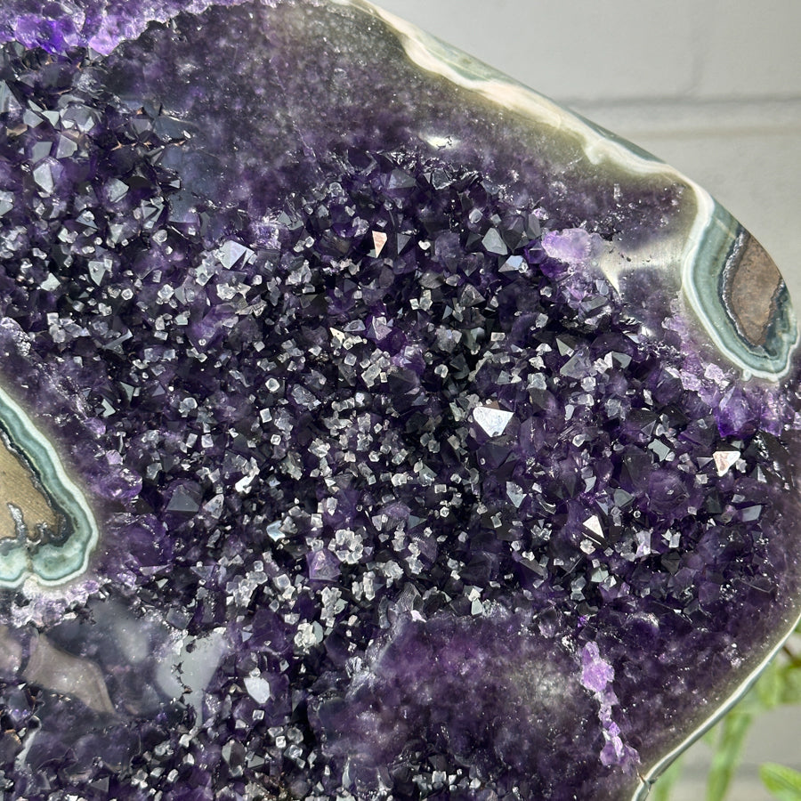Top Quality Natural Amethyst Crystal Cluster with Green Jasper - Stand Included - MWS3153