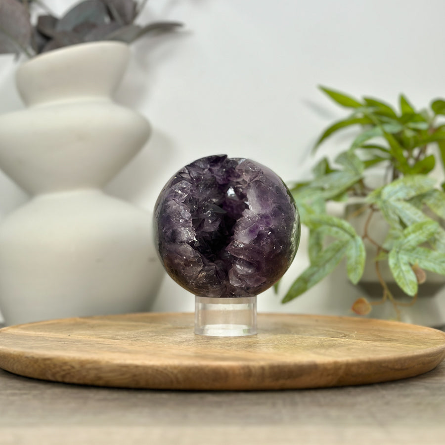 Amethyst &amp; Green Jasper Sphere Geode from Uruguay - SPH0153