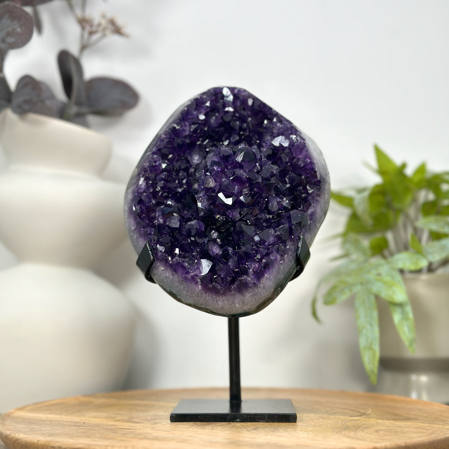 AAA Grade Amethyst Crystal Geode on Metal Stand - MWS3055