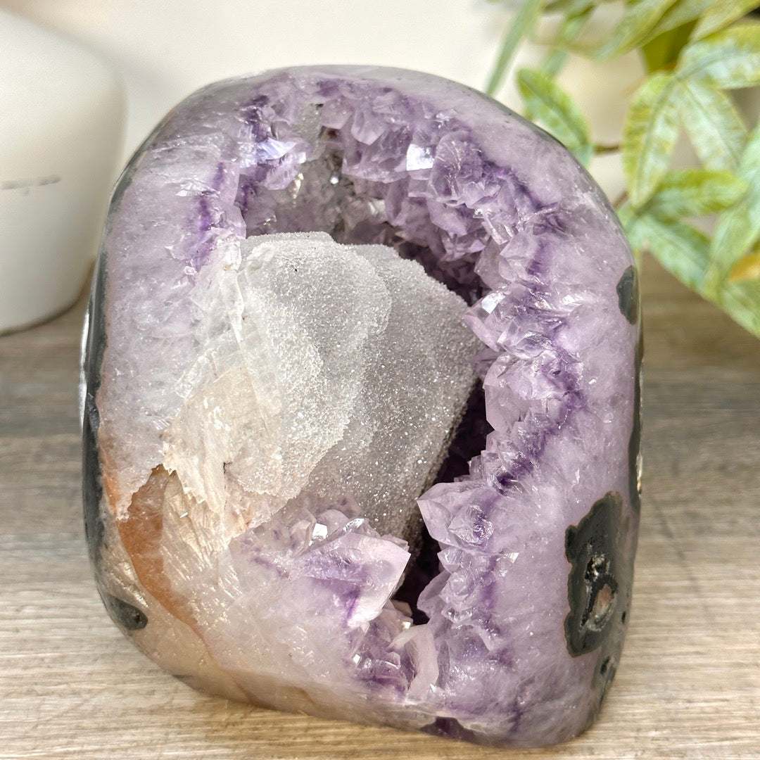 Natural Amethyst Geode with Calcite Crystal Inclusion - CBP1409
