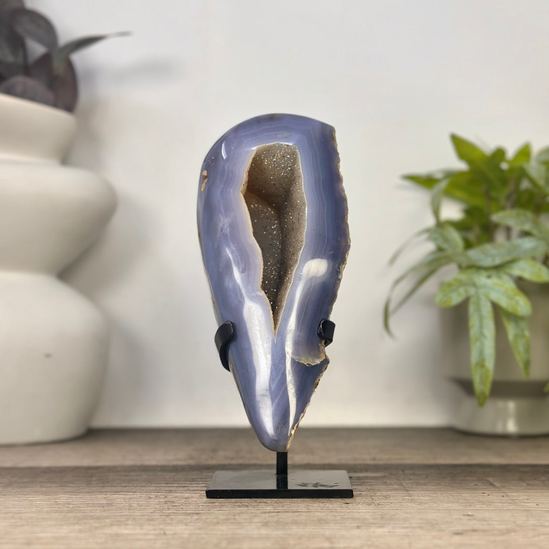 Blue Banded Agate Geode with Quartz Druzy interior - MWS3336