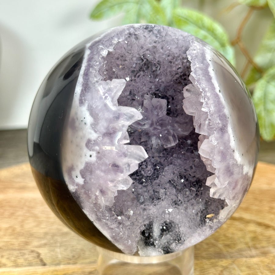 Amethyst &amp; Agate Sphere Geode with Druzy Crystal Cavity - SPH0176