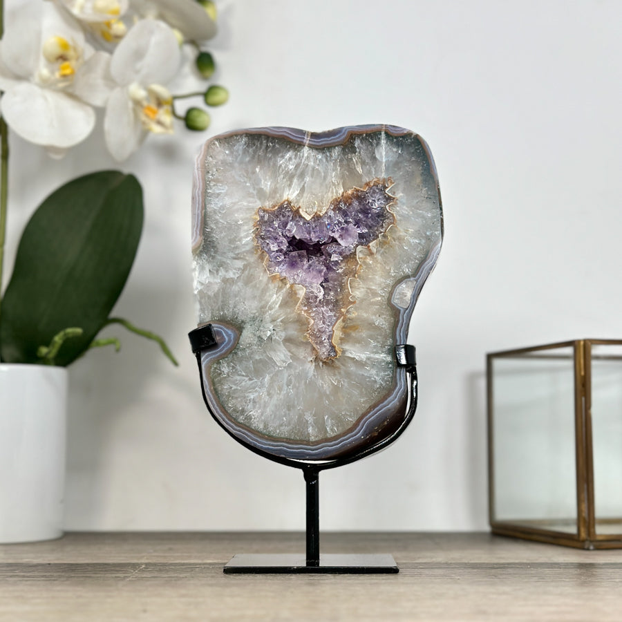 Amethyst Agate Geode Slice onMetal Stand - MWS2905