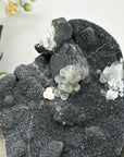 Black Amethyst Crystal Specimen with Calcite Formations on Metal Stand - MWS2871