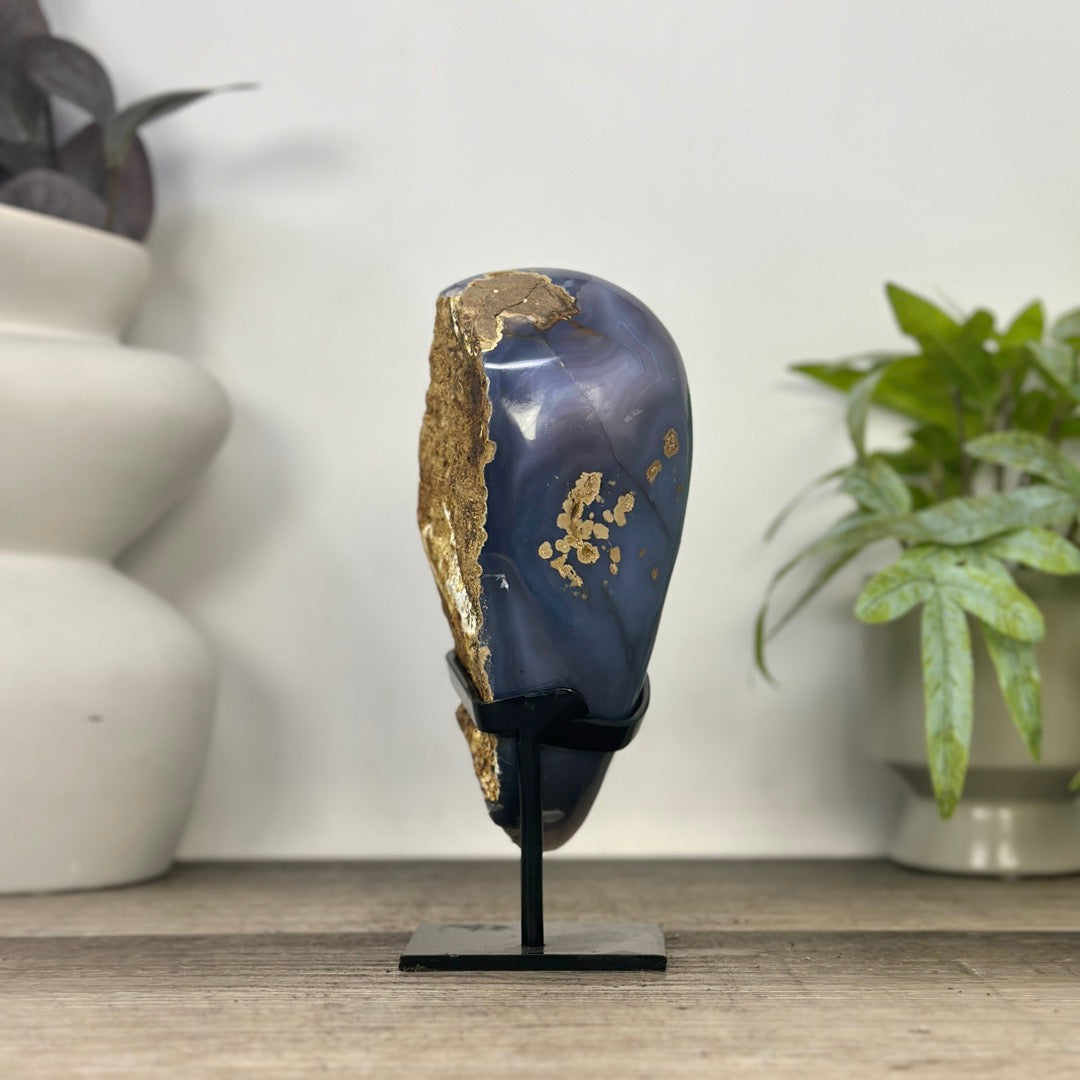 Blue Banded Agate Geode with Quartz Druzy interior - MWS3336
