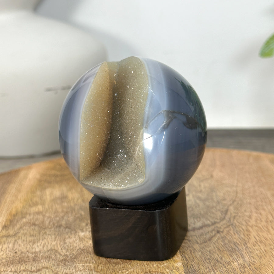 Banded Agate &amp; Quartz Druzy Sphere Geode - SPH0210