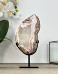 Jasper & Quartz Slice with Natural Banded Patterns on Stand - MWS2909