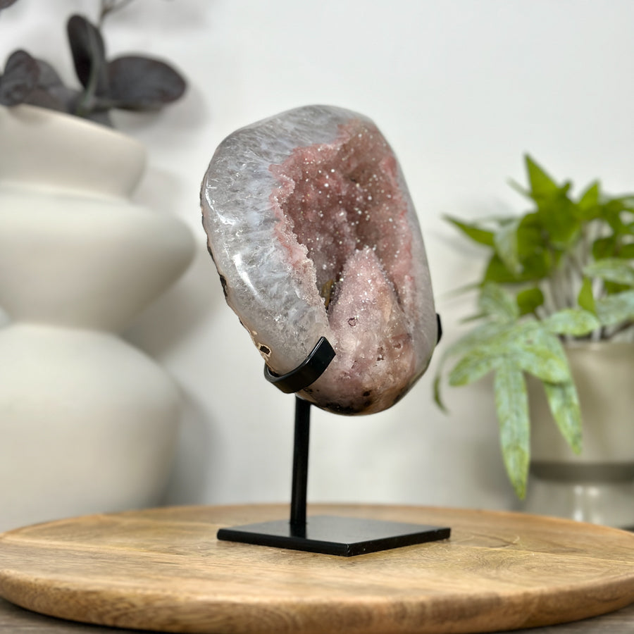 Unique Pink Amethyst Geode with Calcite Formation - MWS3051