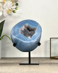 Blue Agate Geode With Crystal Center on Metal Stand - MWS2767