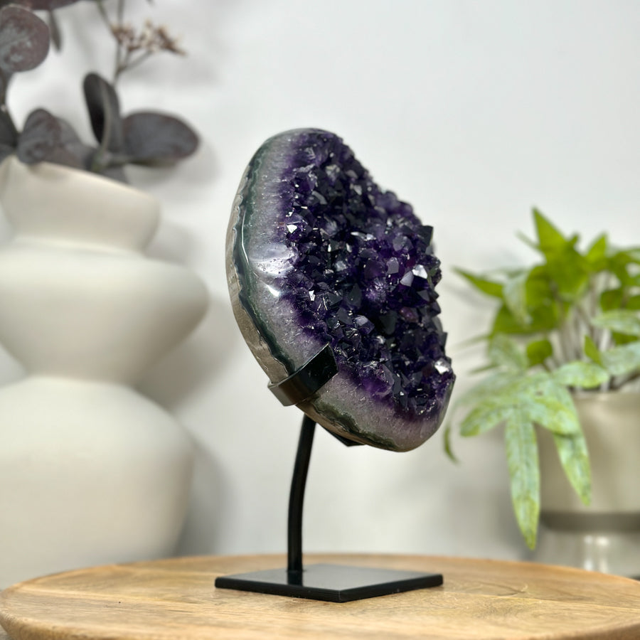 AAA Grade Amethyst Crystal Geode on Metal Stand - MWS3055