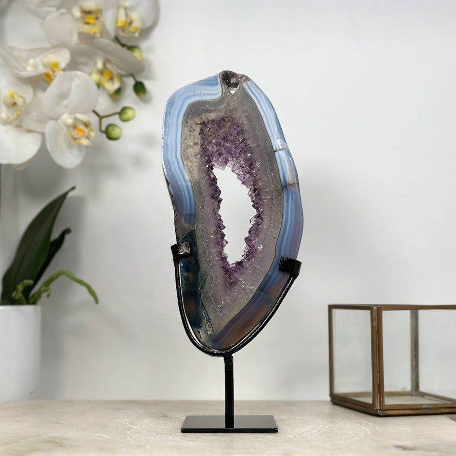 Blue Agate &amp; Amethyst Stone Portal Geode - MWS1950