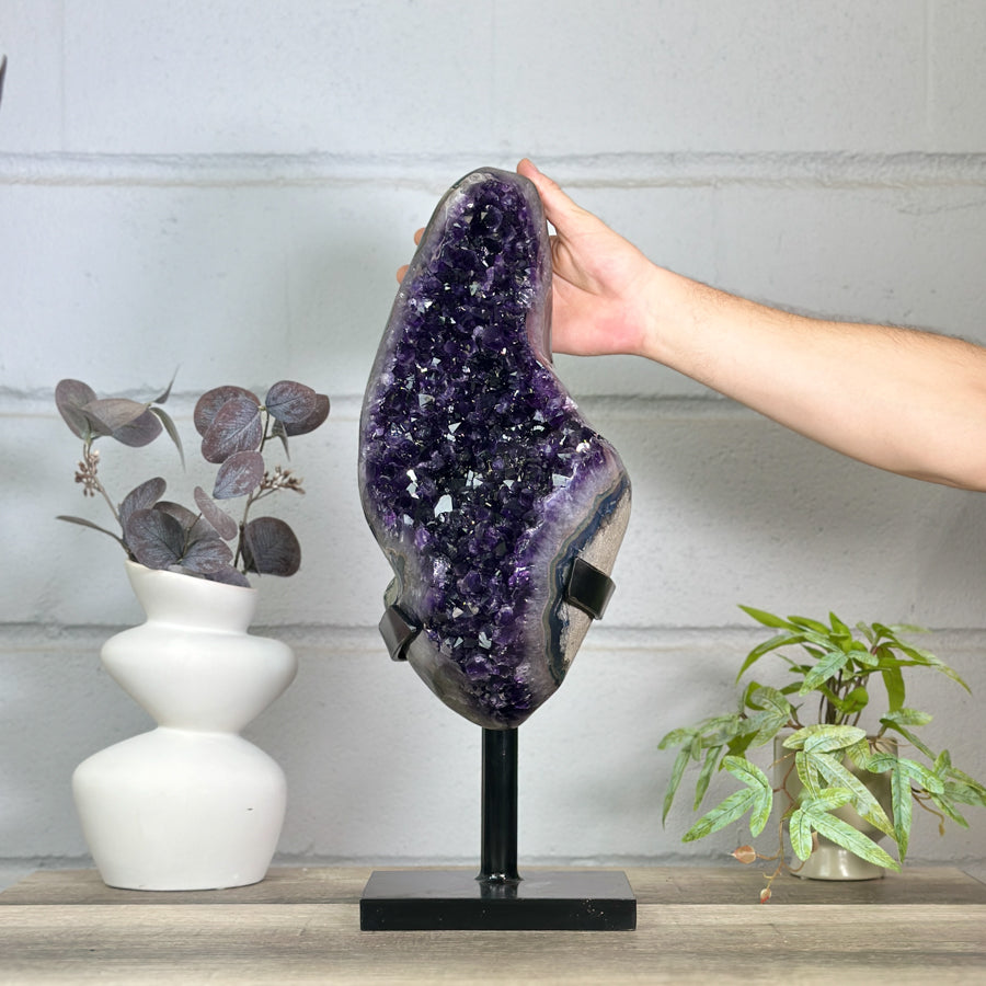 Natural Top Grade Amethyst Cluster on Metal Stand for Home Decor - MWS3150