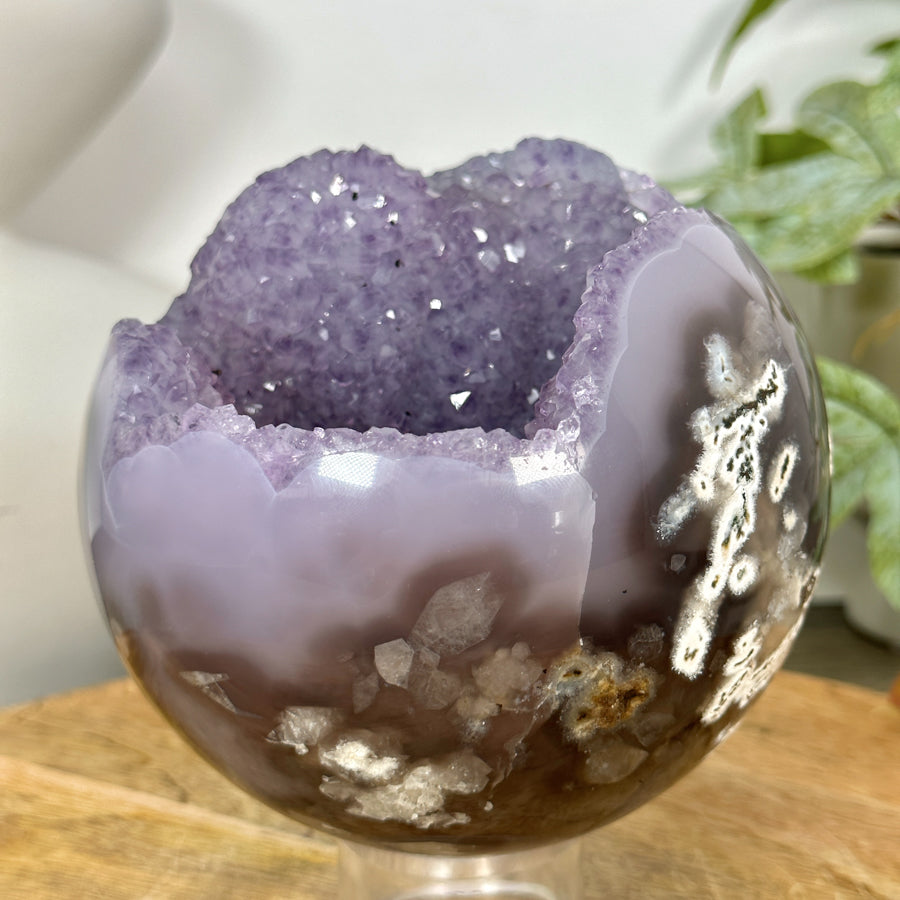 Natural Amethyst Druzy &amp; Agate Sphere Geode - SPH0162