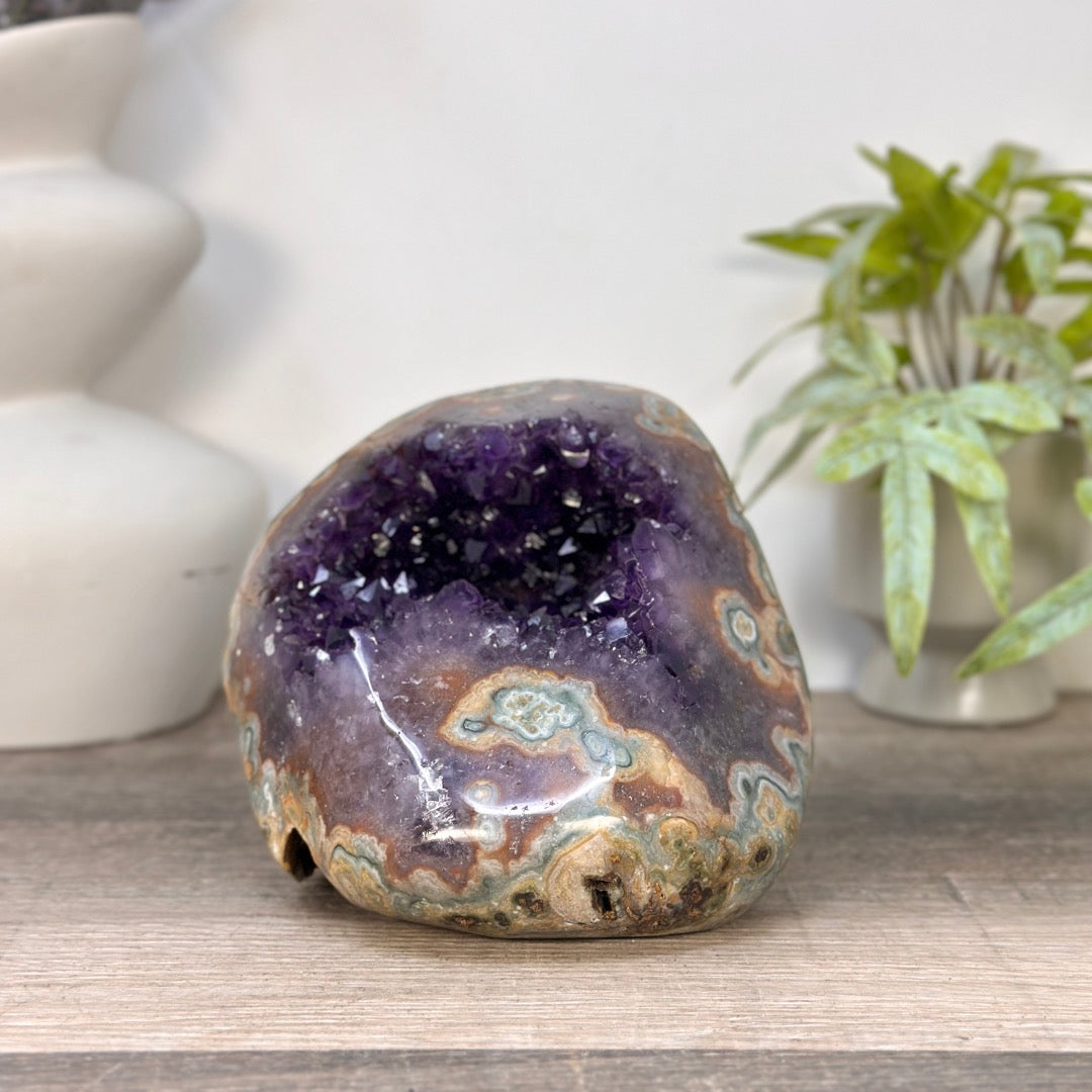 Natural Amethyst &amp; Jasper Stone Geode from Uruguay - STGE0094