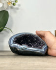 Natural Amethyst Druzy & Blue Banded Agate Stone Geode - STGE0018