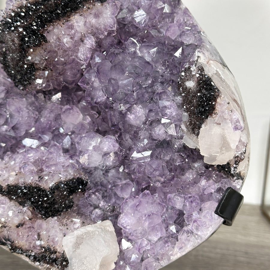 Natural Amethyst Cluster with Back Hematite &amp; Calcite Crystal Formation - MWS2706