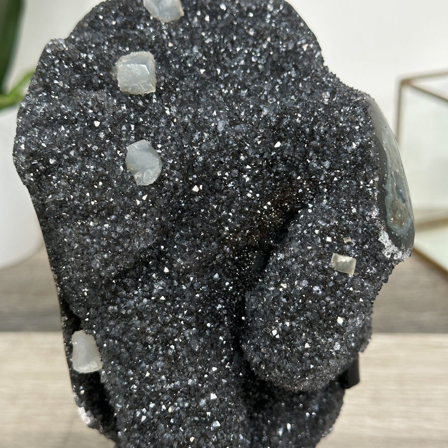 Black Druzy Quartz Crystal with Agate Mineral Specimen - MWS2622