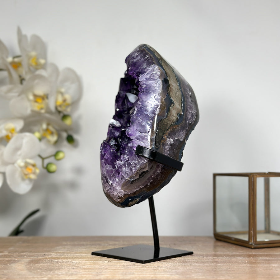 Natural Uruguayan Amethyst Geode, Metallic Stand included - MWS1839