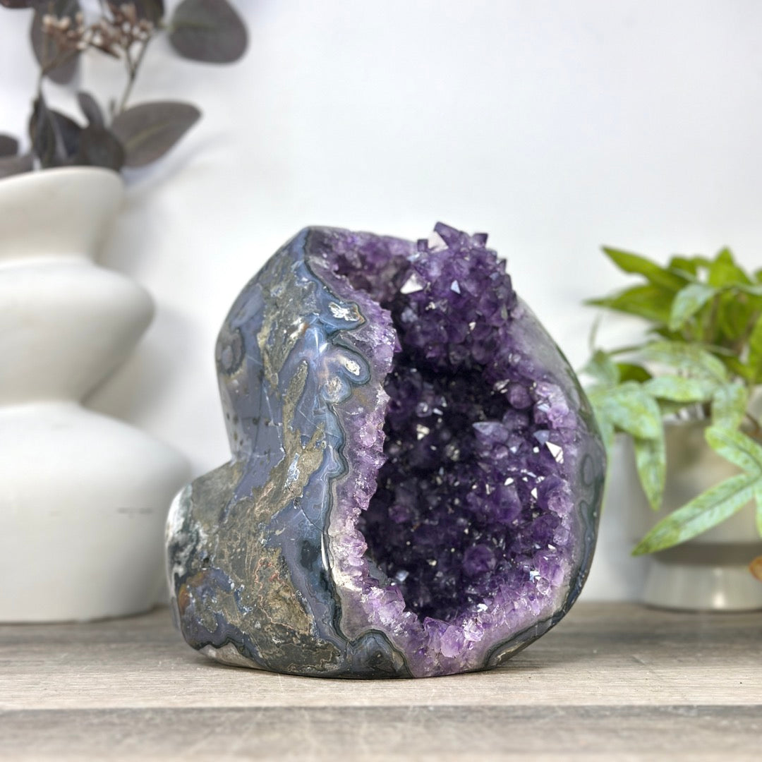 Natural Amethyst GEode with Calcite Crystal Inclusion - CBP1426