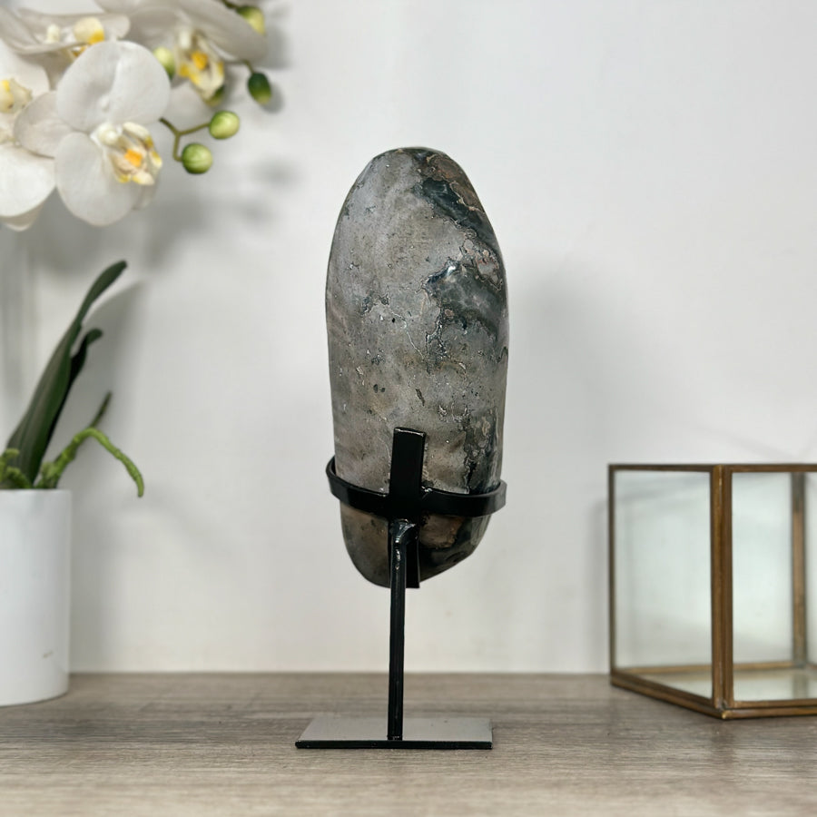 Deep Purple Amethyst Geode From Uruguay on Metal Stand – Premium Crystal Accent for Living Room Decor - MWS2496