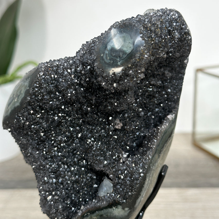 Black Druzy Quartz Crystal with Agate Mineral Specimen - MWS2622