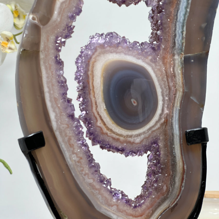 Unique Large Amethyst &amp; Agate Geode Slice Portal with Stalactite Formation - MWS1568