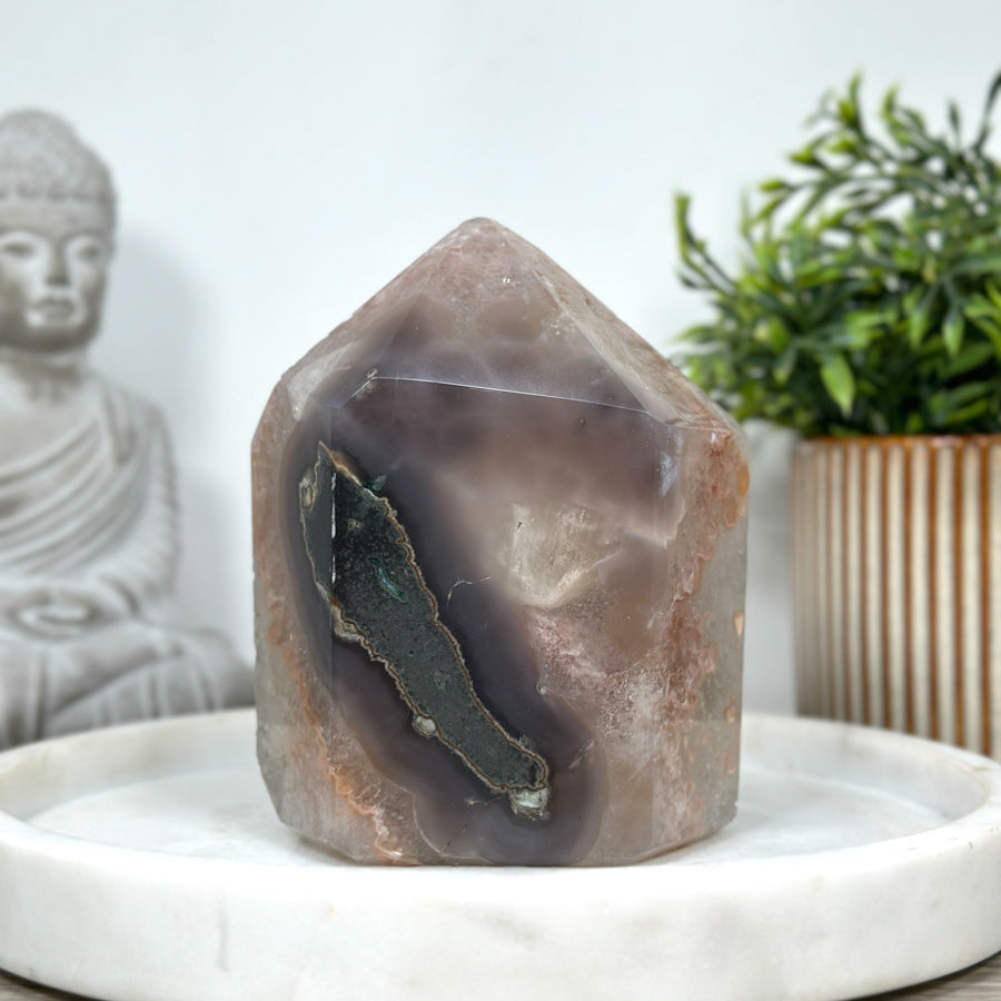 Amethyst &amp; Agate Natual Stone Tower Carving  - STP0146