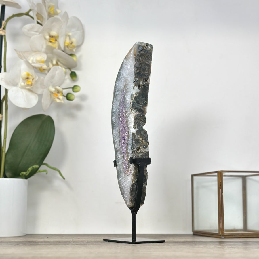 Amethyst &amp; Quartz Geode Slice on Metal Stand - MWS2925