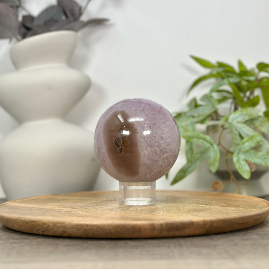 Uruguayan Amethyst Druzy &amp; Agate Sphere Geode - SPH0150
