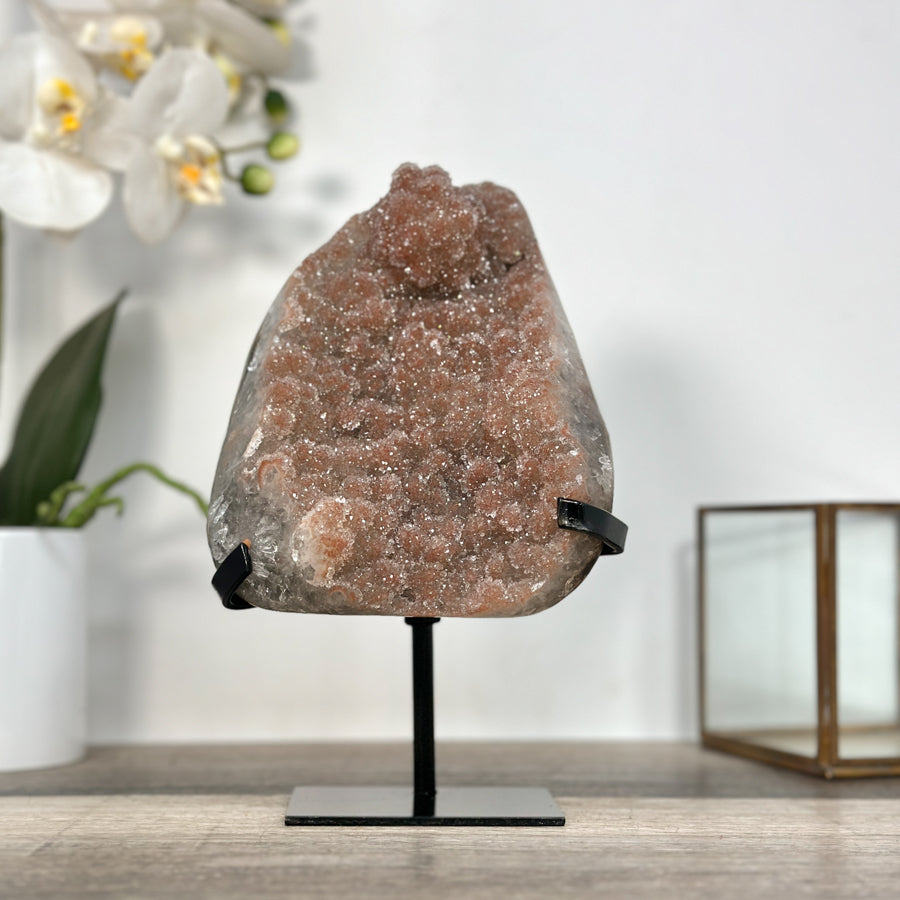 Orange Tone Crystal Cluster with Sparkling Formation on Stand for Home Decor - MWS2625