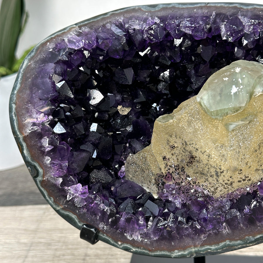 Amethyst Geode with Calcite Centerpiece on Stand for Collector Display - MWS2612