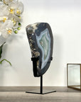 Agate Slice with Blue Bands and Crystalline Center for Home Decor Display - MWS2660