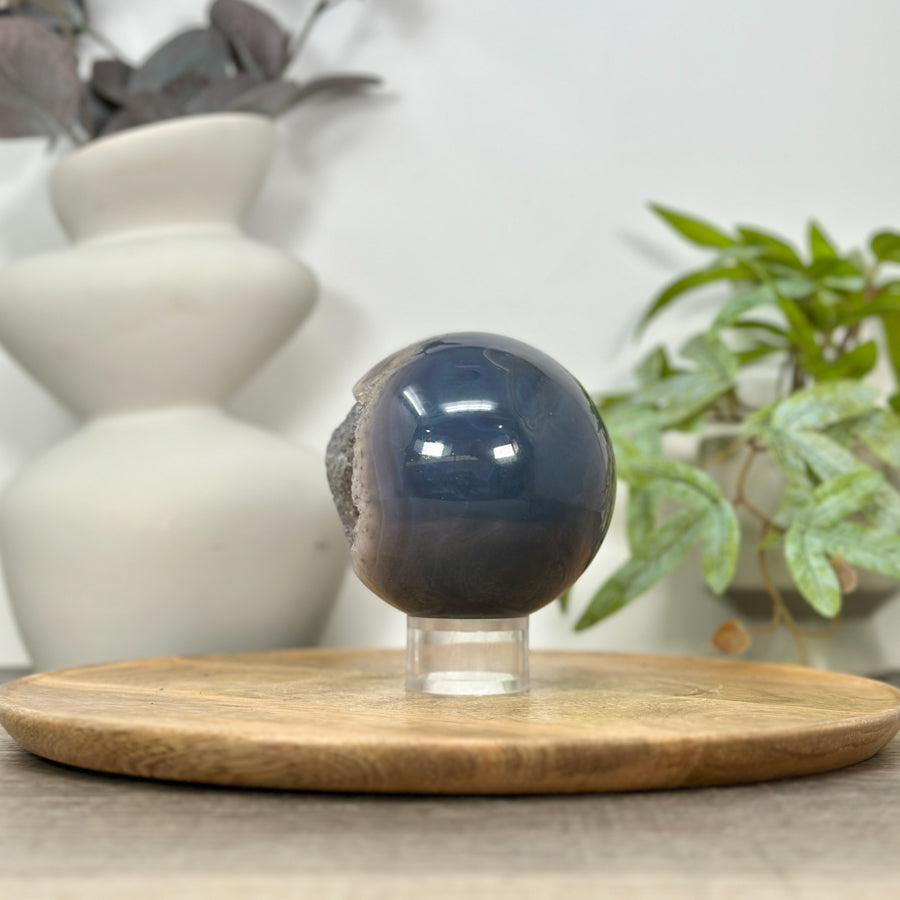 Banded Agate &amp; Quartz Druzy Sphere Geode - SPH0154